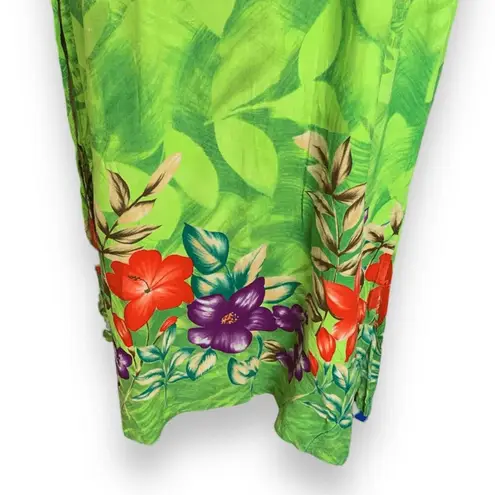 Jane Ashley Vintage Green Tropical Floral Dress Sleeveless Rayon Resort Wear 2X