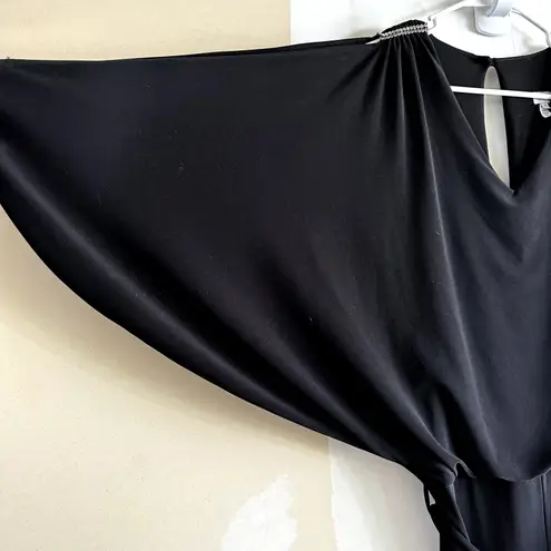 Cache Vinage  Jumpsuit y2k Cold Shoulder Batwing Rhinestone Keyhole Back Black S