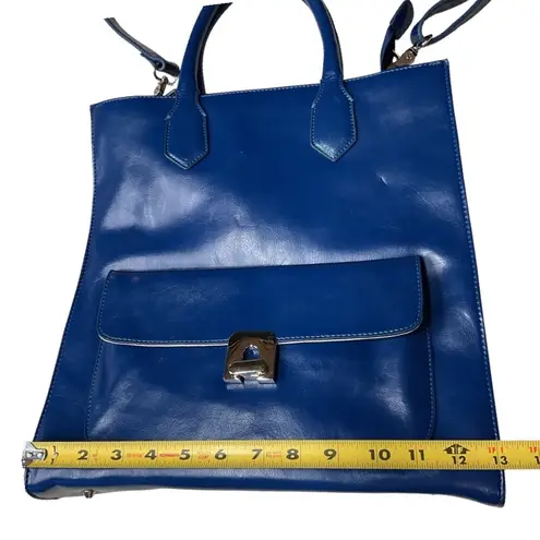 Monroe & Main Women's Leather Top Handle Tote Bag Versatile Solid Blue One Size