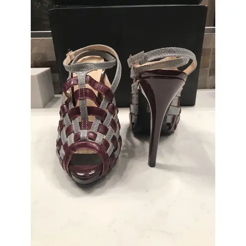 N.Y.L.A. Yaneli Woven Leather High Heel Women Platform Shoes Sandals Heels Sz 7 Purple