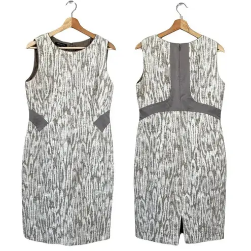 Lafayette 148 Sleeveless Patterned Sheath Dress Women's Size 8 Cream Tan Career