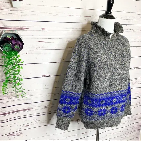Vintage Segue Gray & Blue Fair Isle Wool Sweater Size Medium