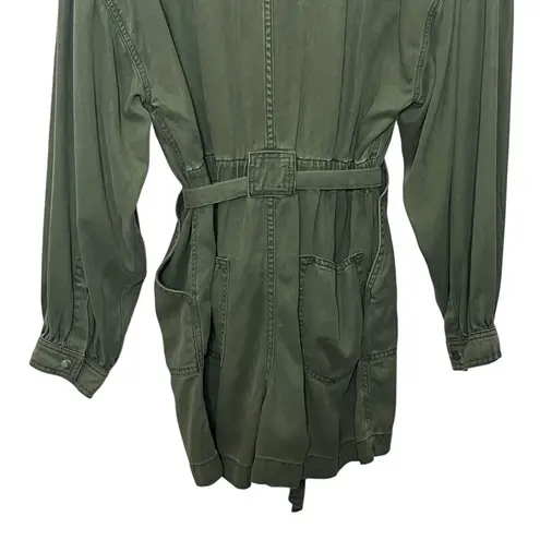 ALLSAINTS Jess Jumpsuit Women’s Size 8 Green Utility Belted Long Sleeve Romper