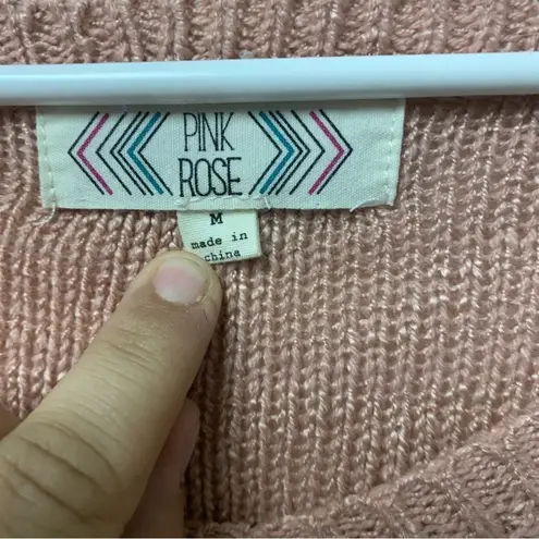 Pink Rose  M Long Sleeve Knitted Sweater Rose Pink Cute Spring Colors Basic