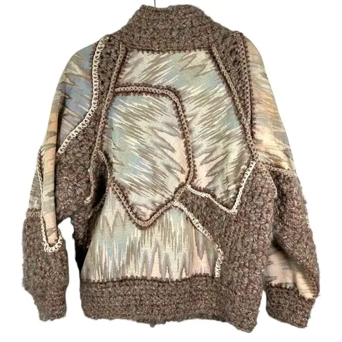 Norma Canada Wool Mohair Vintage Patchwork Chunky Yarn Zip Jacket Small NEW