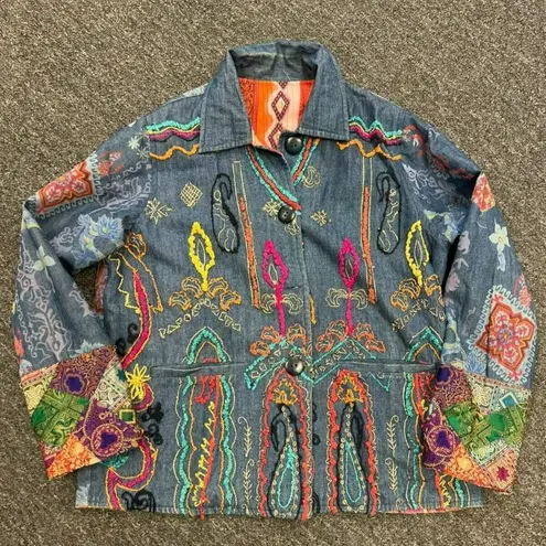 Flashback Art to Wear REVERSIBLE Colorful Floral Festival Jacket Bohh Patchwork Size M