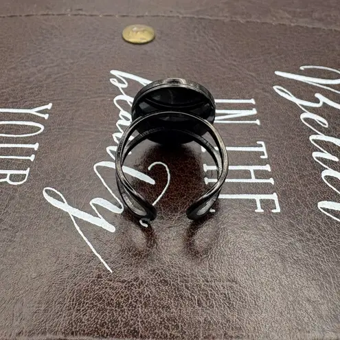 Handmade Cameo Ring | Gothic Black Stainless Steel Adjustable Band