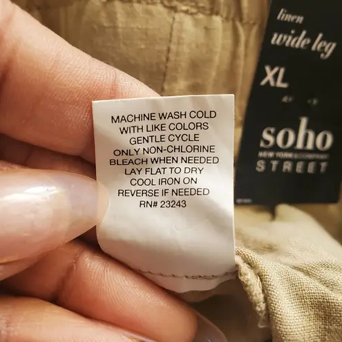 Soho NY&Co Street Tan Wide Leg Linen Blend Drawstring Pants Size XL