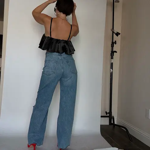 Y2K Flounce Crop Top Black