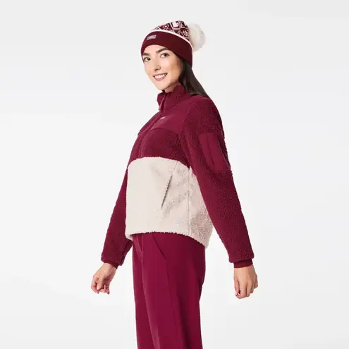 FIGS  On-Shift High Pile Fleece Pullover Jacket in Deep Cranberry, Size XXS - Image 2