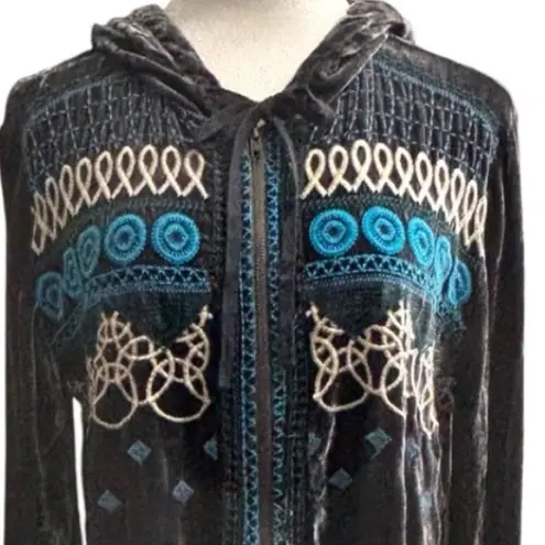 Johnny Was JWLA Tansy Velvet Zip Up Embroidered Hoodie Jacket NWT RARE