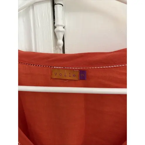 Voile Blanche Orange Embroidered Floral 3/4 Sleeve Dress Size Small