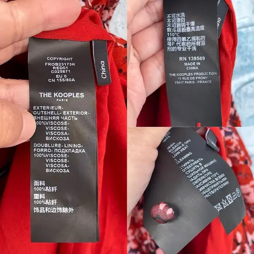 The Kooples FLOWING RED DRESS WITH FLORAL MOTIF SIZE 0