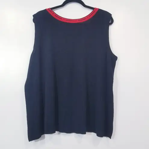 Ming Wang Women's Black Sleeveless Knit Blouse with Red Accents Sleeveless