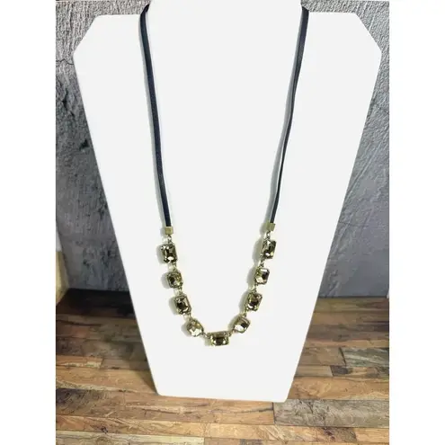 Stella & Dot Reese Sparkle Rhinestone Gold Tone Necklace Leather Tie Adjustable