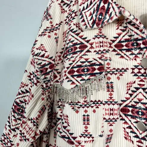 Savanna Jane Plus Size Aztec Corduroy Rhinestone Fringe Detail Jacket NWT 1X