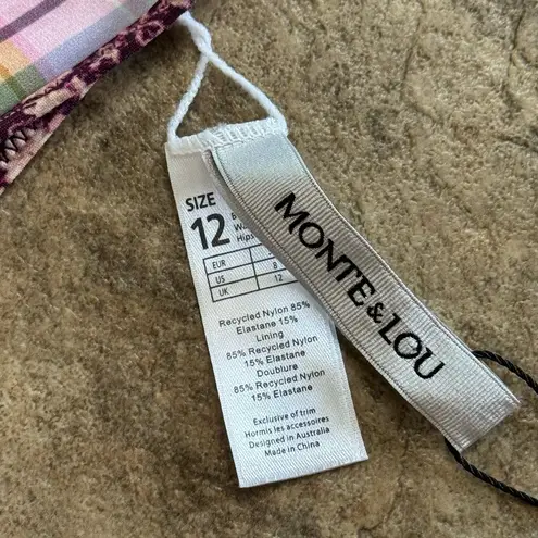 Monte & Lou Reversible Tie Side Bikini Bottom Picnic Check Size 8 Pink