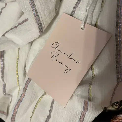 Charles Henry Metallic Stripe Off-the-Shoulder Popover Dress Ivory Sz L