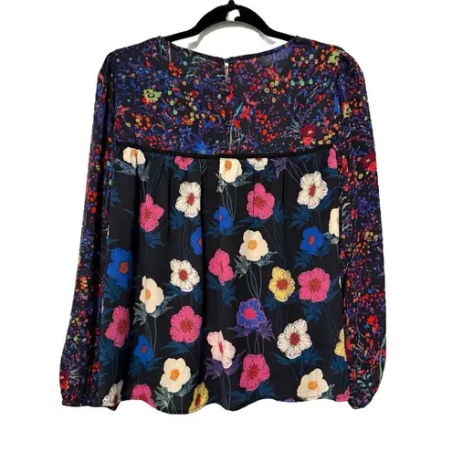FOR THE REPUBLIC Floral Patchwork Long Sleeve Blouse Black Pink Small