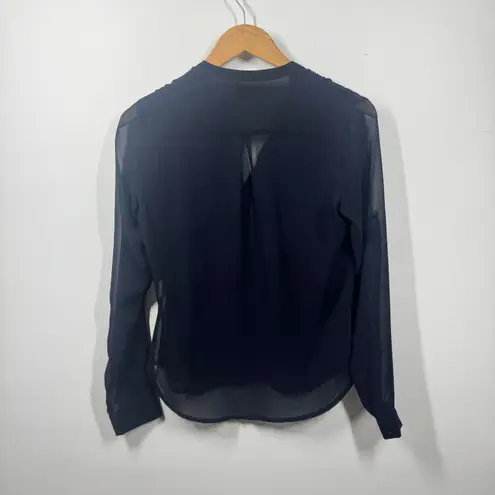 Fate Top Women XS Blue Pin tuck Sheer Button Up Blouse Long Sleeve Officecore