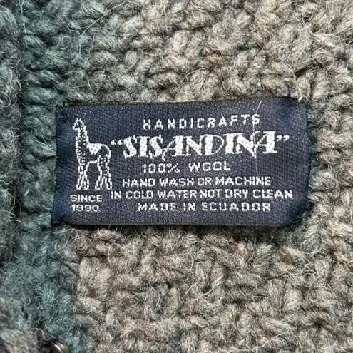 Sisandina Handicrafts 100% Wool Chunky Cable Small Cardigan Gray Fringe Ecuador