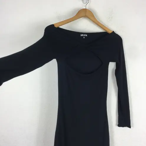 SER.O.YA Irene Black Off Shoulder Cut Out Bodycon Midi Dress Small Emo Goth
