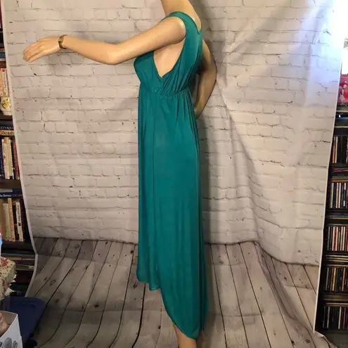 Bright Green Semi Sheer Empire Waist Asymmetrical Maxi Dress Large