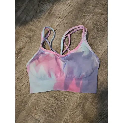 Women's seamless sports bra tie dye, stretchy. Pink Size M