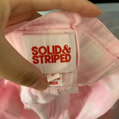 Solid & Striped Paperbag-Waist Plad Linen Shorts Women Pink Small