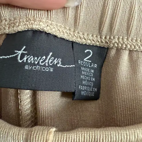 CHICO'S TRAVELERS | Taupe Tan Flat Front Straight Leg Pull on pants | Large 2