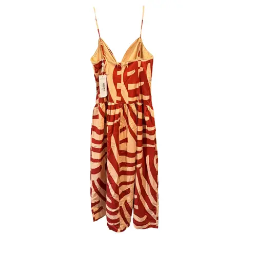 Mon Renn Surreal Midi Dress Tropical Print Spaghetti Strap Keyhole Neck M Anthro Red Size M