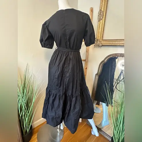 TOP IT OFF Puff Sleeve Tiered Tie Waist Zip Back Black Midi Dress 4/6