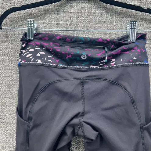 Lululemon Womans Leggings 4 Black Floral Fade Rouched Ankle