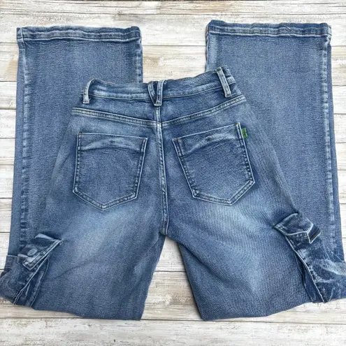 Vibrant MIU Baggy Jeans Sz S Blue Denim Cargo Wide Leg Skater Grunge Emo Y2K