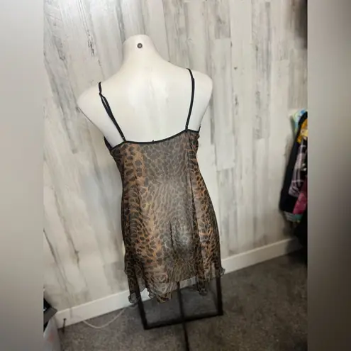 XL Leopard Sheer Lace Babydoll Lingerie Nightie – Black Lace Trim, Adjustable St Brown