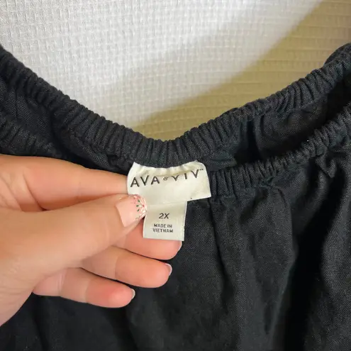 Ava & Viv Women's 2X Black Ruffled Off Shoulder Tie Waist Jumpsuit