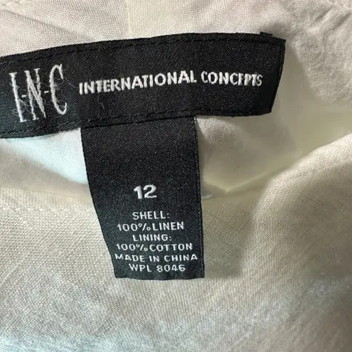 INC International Concepts White Linen Skirt Womens 12 Flare Slip Cotton Lining White