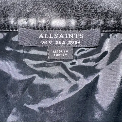 All Saints Lena Black Faux Leather Zipper Front A-Line Mini Skirt Sz 2