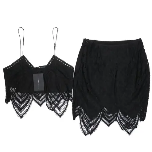 Revolve Signature 8 Black Lace Two Piece Cami Top and Mini Skirt Set Small