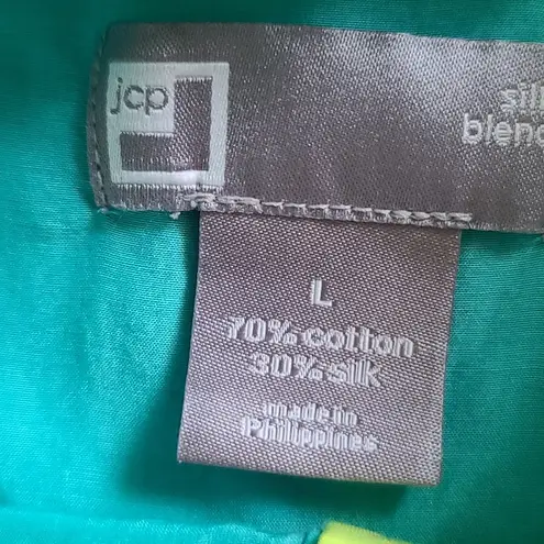 Worthington JCPenney teal silk blend button down size large