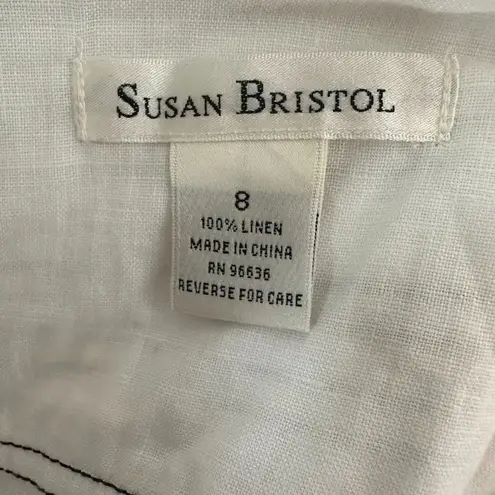 Susan Bristol White Linen Maxi Skirt Belt Slit Beachy Coastal Minimalist Size 8