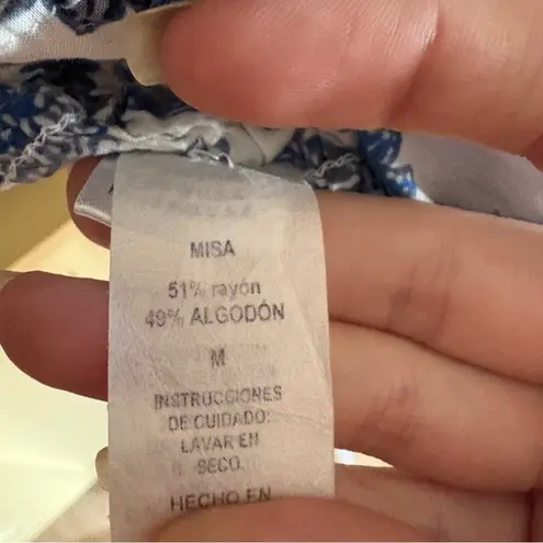 MISA Los Angeles Blue Floral Abbey Smocked Crop Top Size Medium