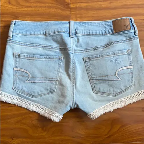 American Eagle AE Distressed Lace Trim Shortie Jean Shorts