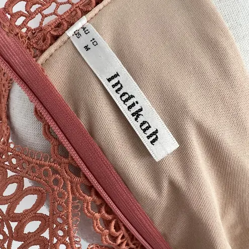 INDIKAH Lace Cutout Ruffled Mini Dress Peach Terracotta Size Small