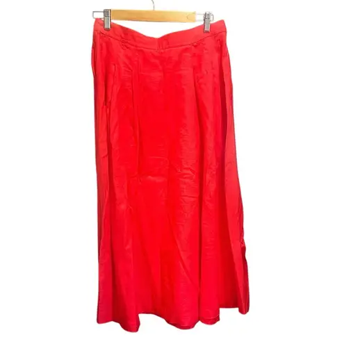 Vintage Red 100% Linen Button Front High Waisted Preppy Coastal Maxi Skirt Size M