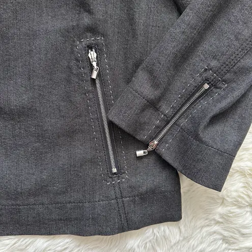 St. John Jacket Full Zip Up 3/4 Sleeves Collarless Pockets Denim Black L