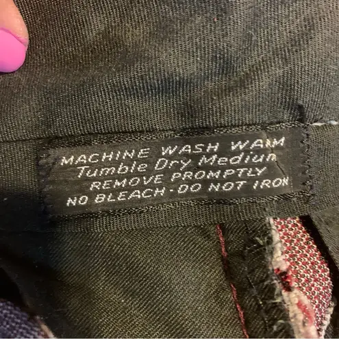 VINTAGE 1980'S GRAY AND MAROON PATTERN BOOT CUT TROUSERS (36/XL) Red