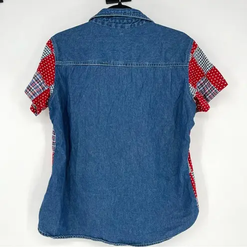 Vintage Quizz Cotton Plaid Quilted Patchwork Americana Red White Blue Star Large