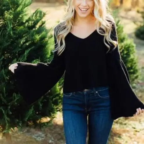 Free People Damsel Sweater Black Bell Sleeves Size L 45 From Jennifer
