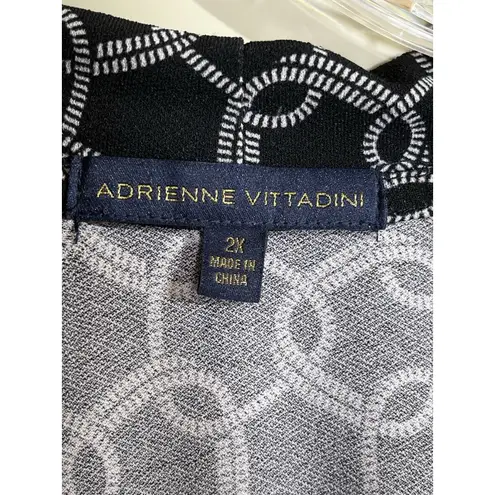 Adrienne Vittadini Top Women's 2X Black White Front Tie Lightweight Blouse